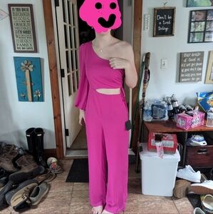 Gorgeous Lulus fuchsia flowy Disco pant suit small